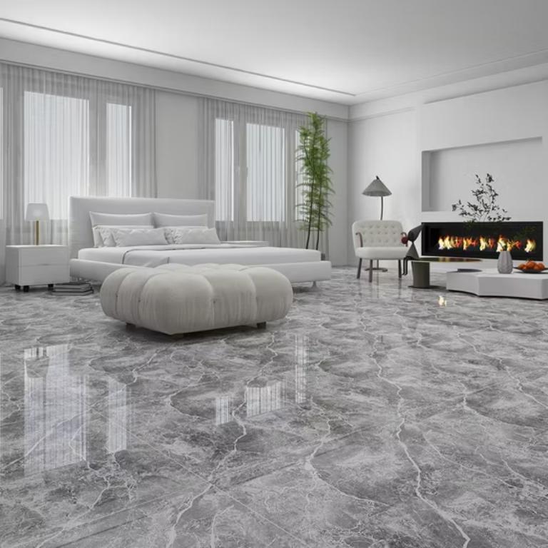 Gray marble floors give a cozy feel