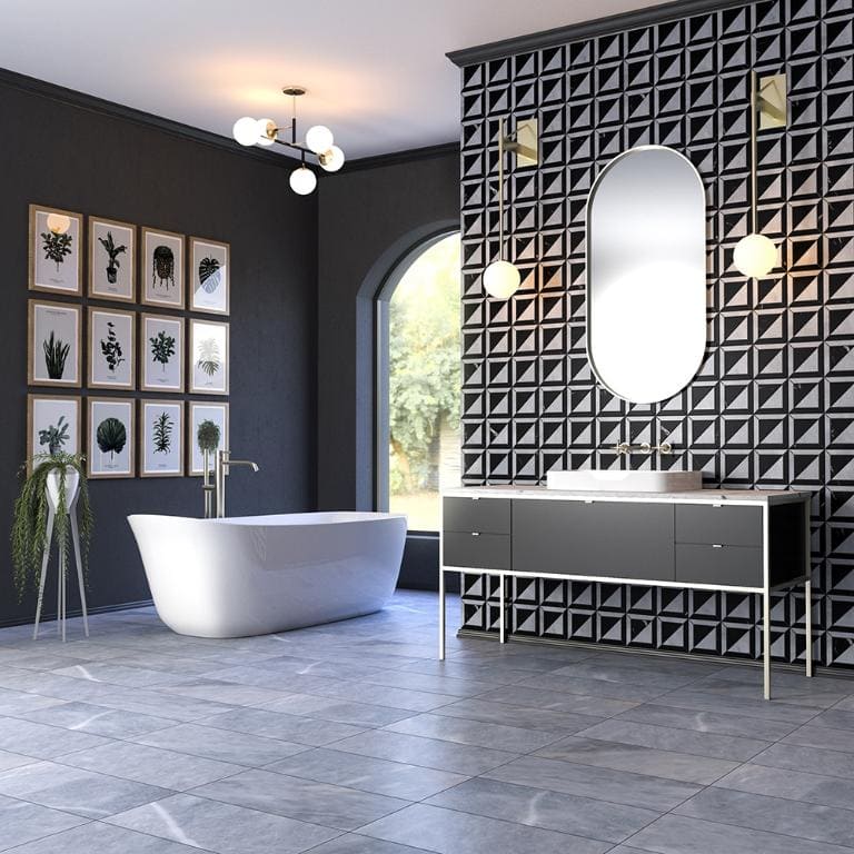 Marble bathroom flooring elevates the space