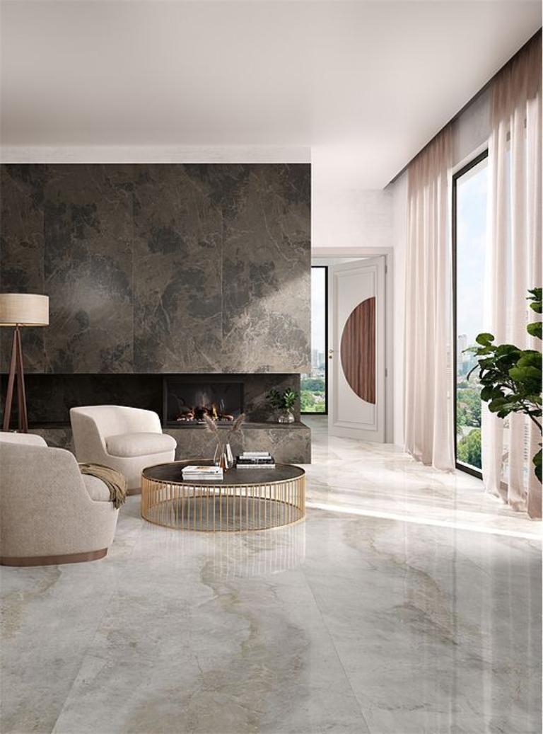 Installing marble flooring in the living room has high durability