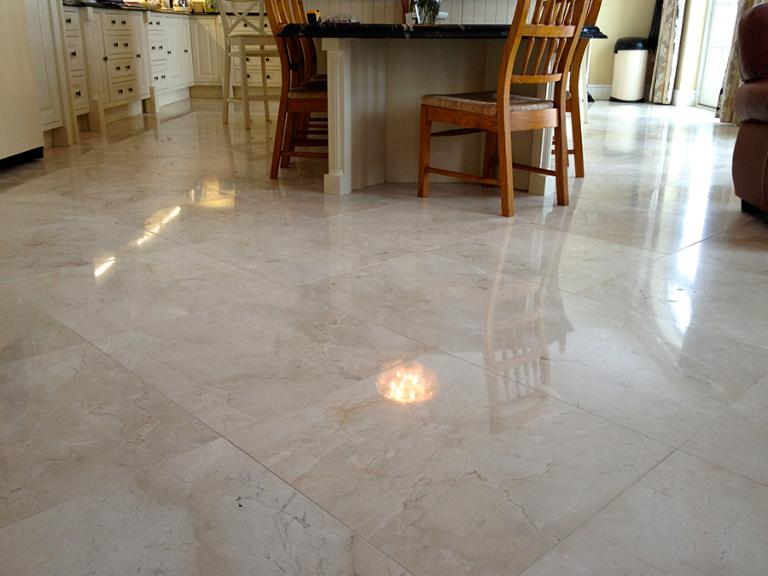 Regular maintenance of marble floors is required to keep the space shiny