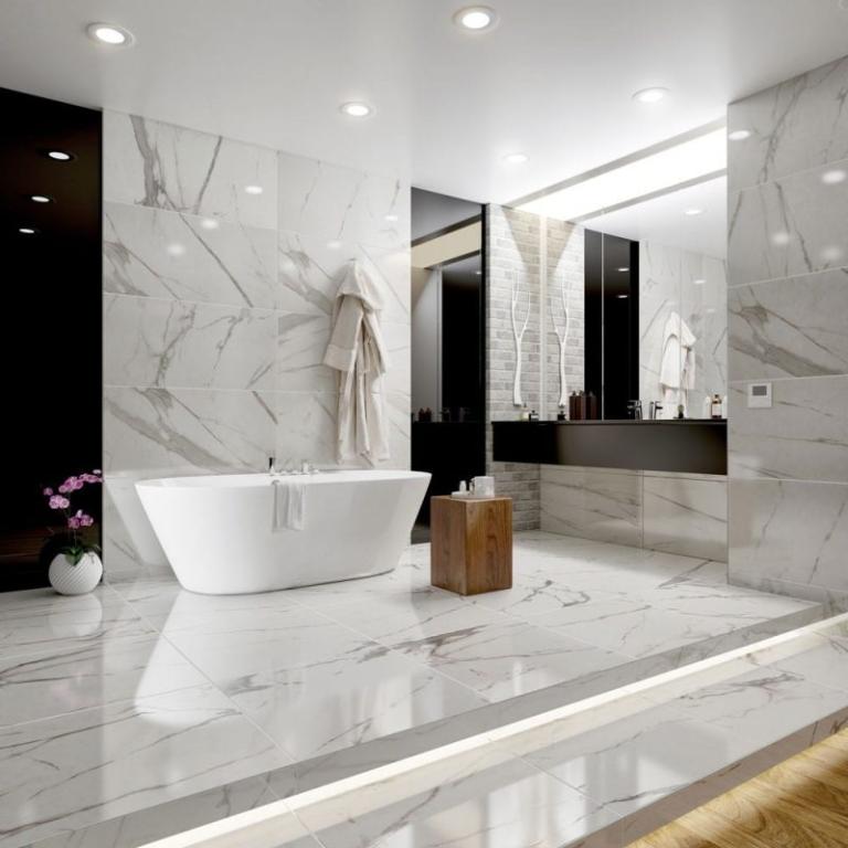 Marble floors are widely used in bathrooms and kitchens