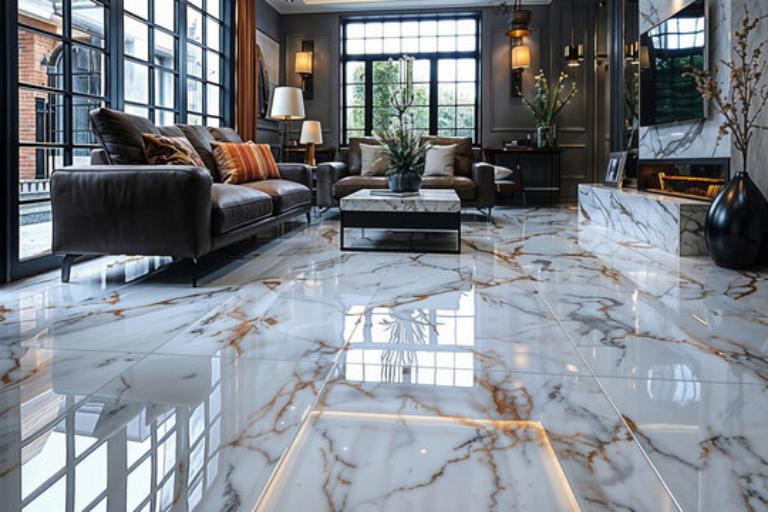 Classic gray veined white marble floor sample